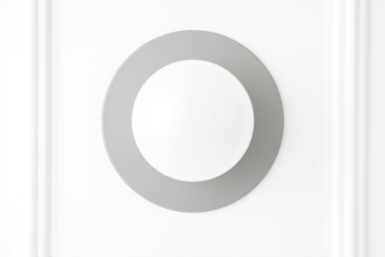 Gray Scandinavian flush mount wall sconce with white frosted globe light. - SCONCE MODEL NO. 2277