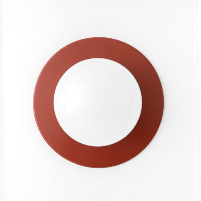 Brick red Scandinavian flush mount sconce with white globe, 8-inch diameter. - SCONCE MODEL NO. 2277