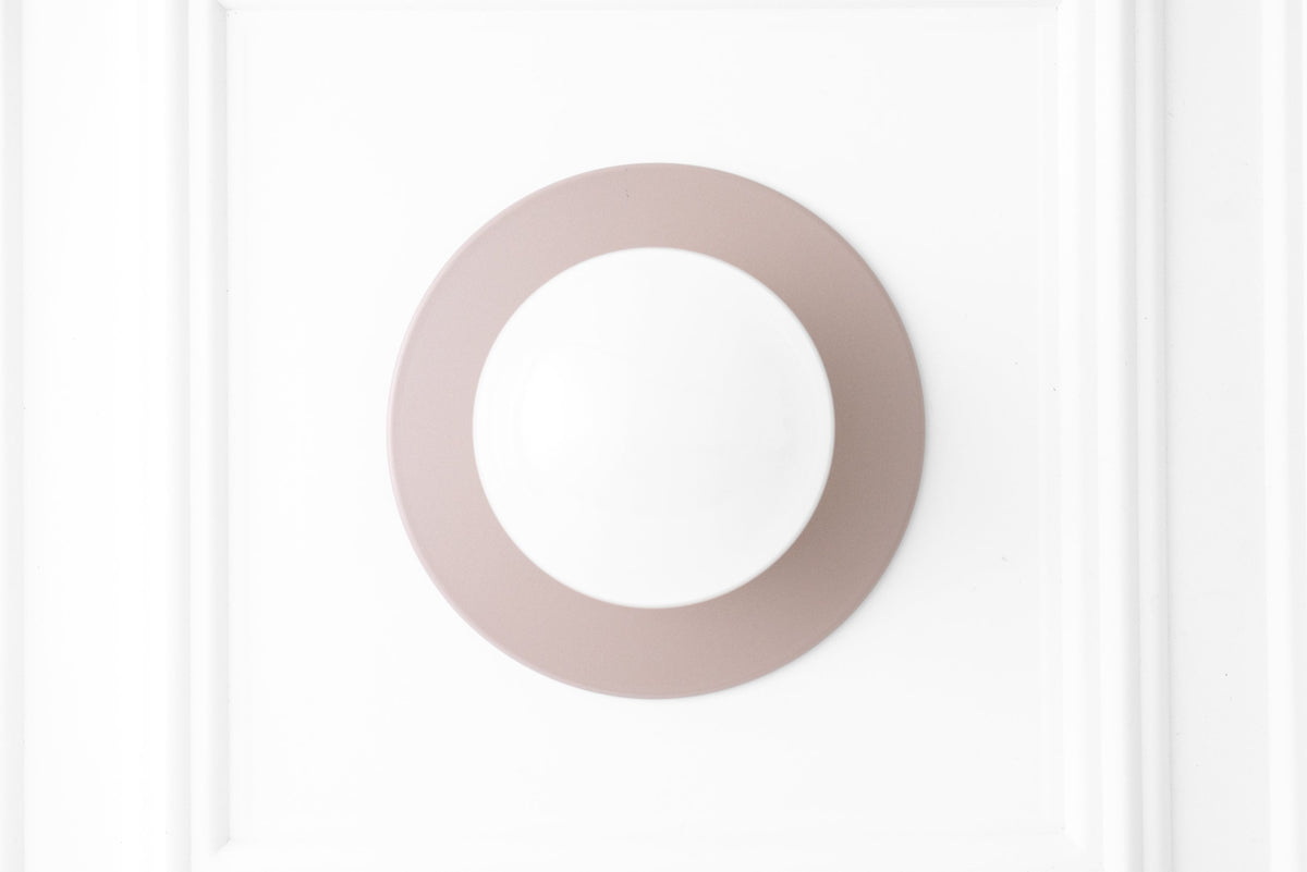 Scandinavian mauve flush mount wall sconce with round globe diffuser. - SCONCE MODEL NO. 2277