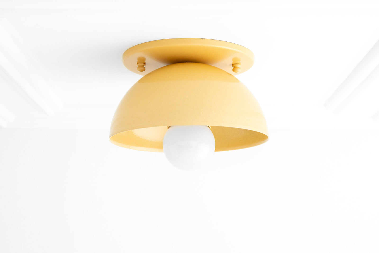 Yellow Scandinavian flush mount ceiling light with dome-shaped shade and exposed bulb. - CEILING LIGHT MODEL NO. 4812