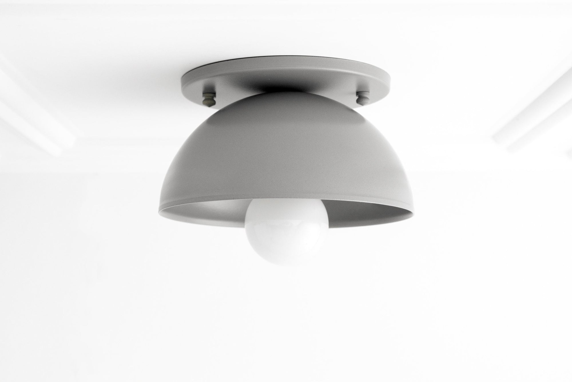 Matte gray half-dome flush mount ceiling light with exposed bulb and minimalist Scandinavian design. - CEILING LIGHT MODEL NO. 4812