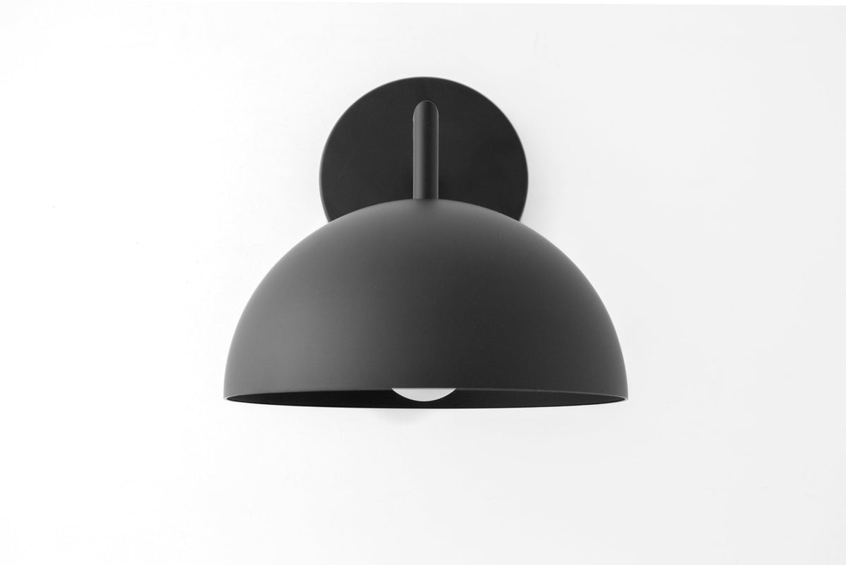 Matte black semi-flush dome-shaped Scandinavian wall sconce with smooth shade. - SCONCE MODEL NO. 6952