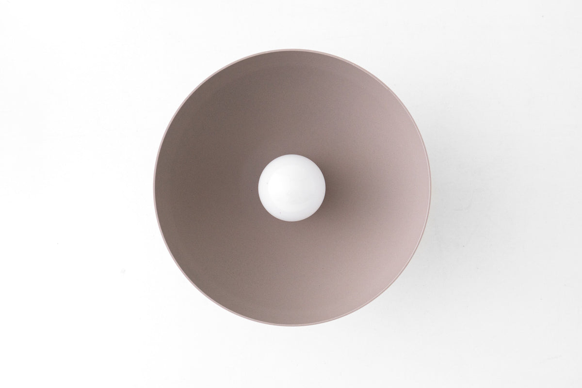 Flush-mount mauve dome sconce with exposed central bare bulb, Scandinavian design. - SCONCE MODEL NO. 9105