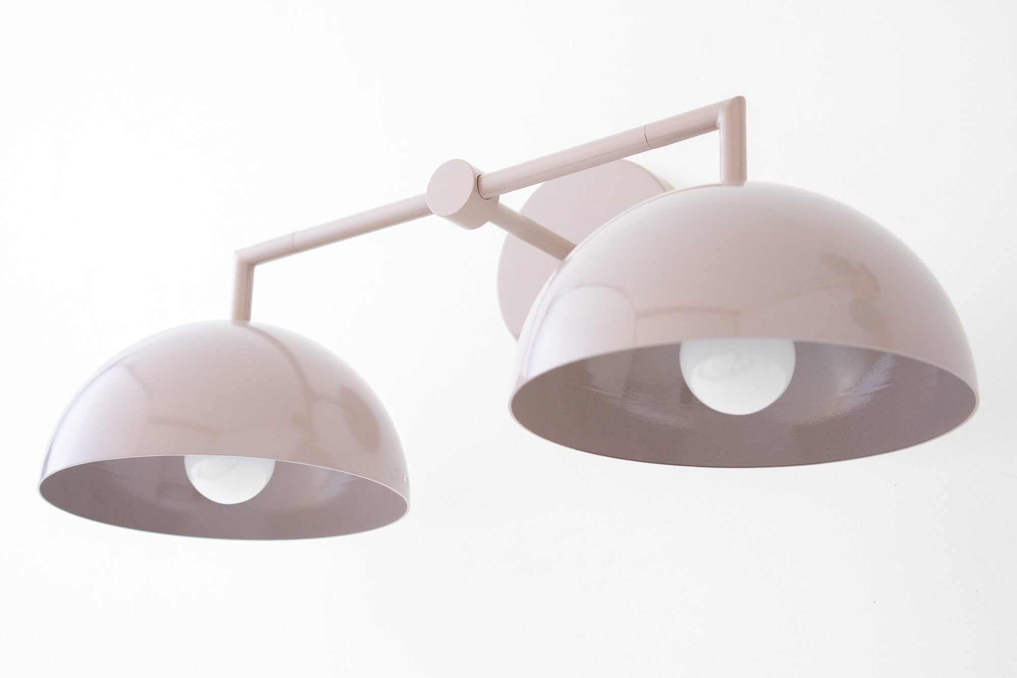 Matte cream-colored 2-bulb vanity light with dome-shaped shades and minimalist metal frame. - VANITY LIGHT MODEL NO. 6074