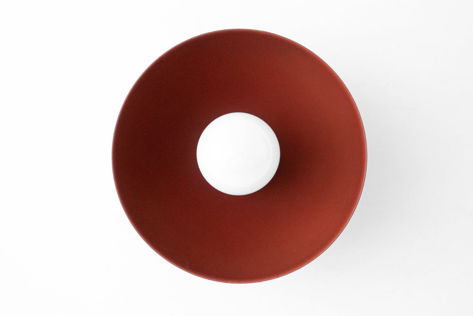 Brick red Scandinavian flush mount ceiling light with smooth matte shade and central white diffuser. - CEILING LIGHT MODEL NO. 4812