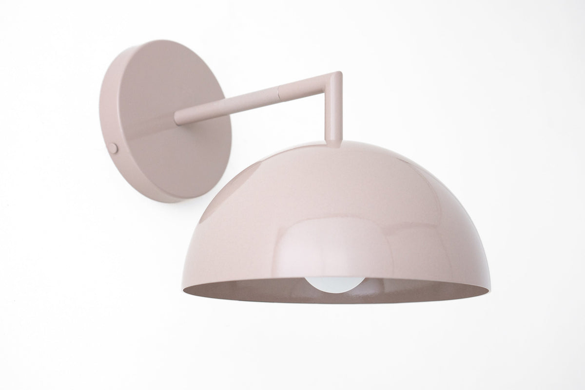 Scandinavian-style mauve dome-shaped semi-flush sconce with round wall mount. - SCONCE MODEL NO. 6952