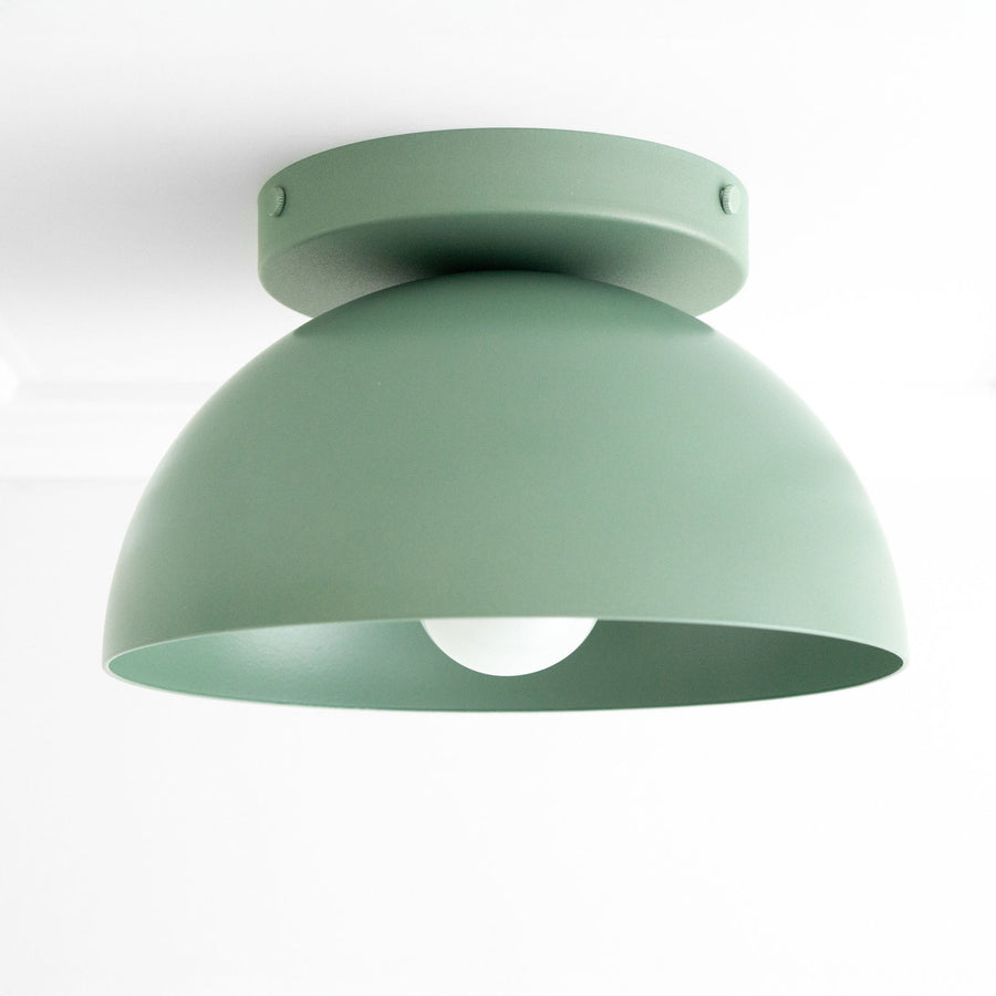 Matte green dome-shaped flush mount ceiling light with smooth finish. - CEILING LIGHT MODEL NO. 9105
