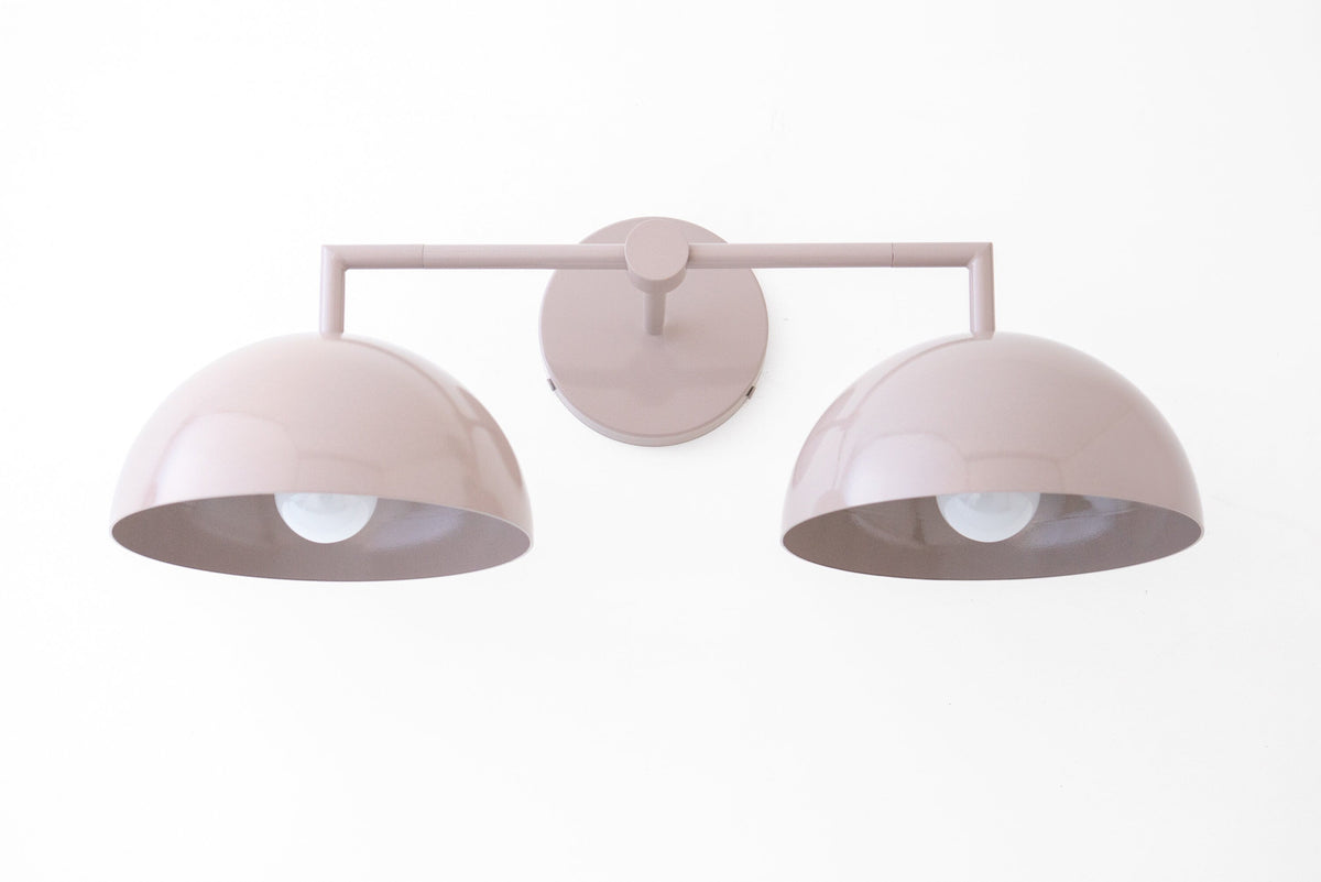 Art Deco style vanity light with two dome-shaped cream-colored shades and matte finish. - VANITY LIGHT MODEL NO. 6074
