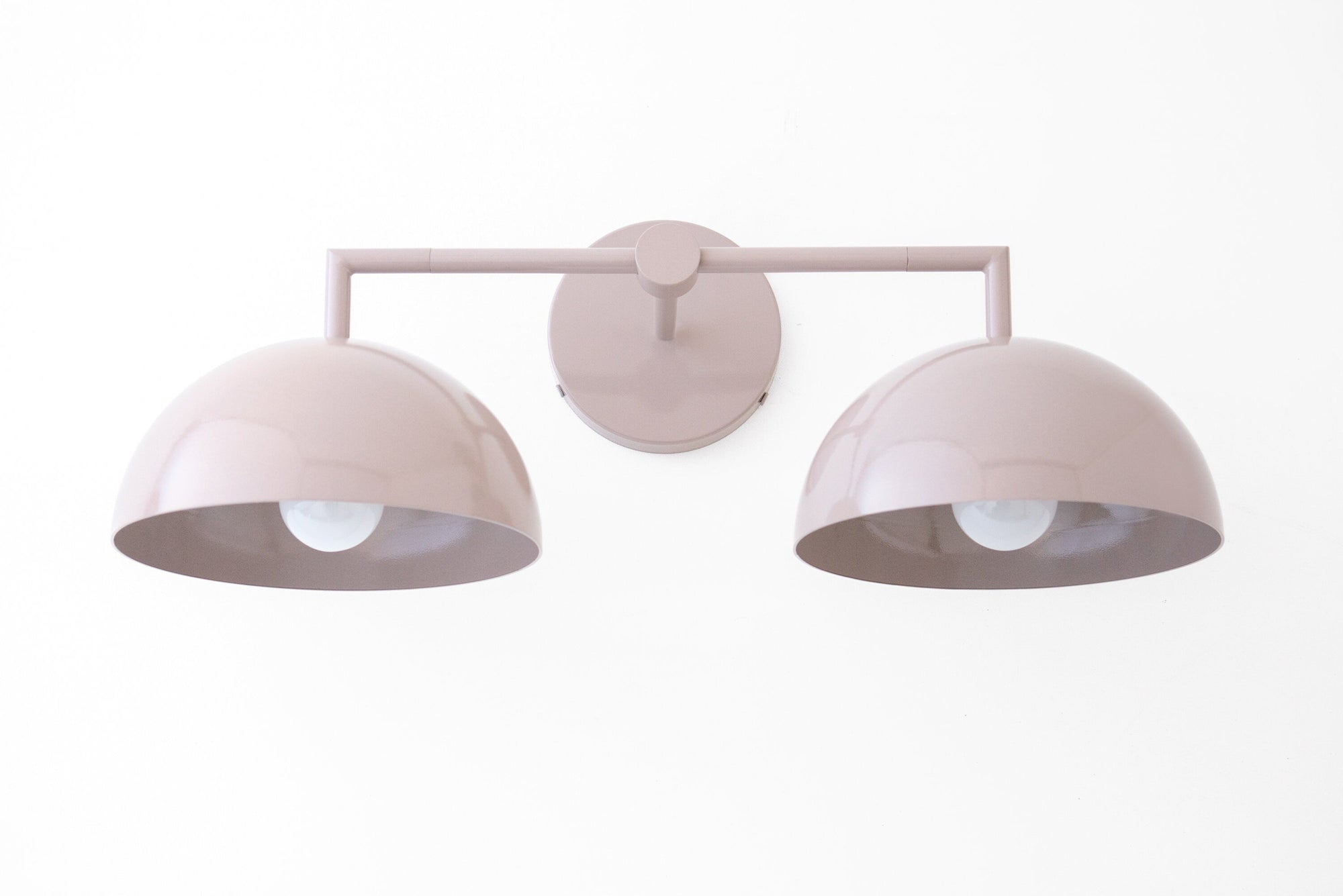 Art Deco style vanity light with two dome-shaped cream-colored shades and matte finish. - VANITY LIGHT MODEL NO. 6074