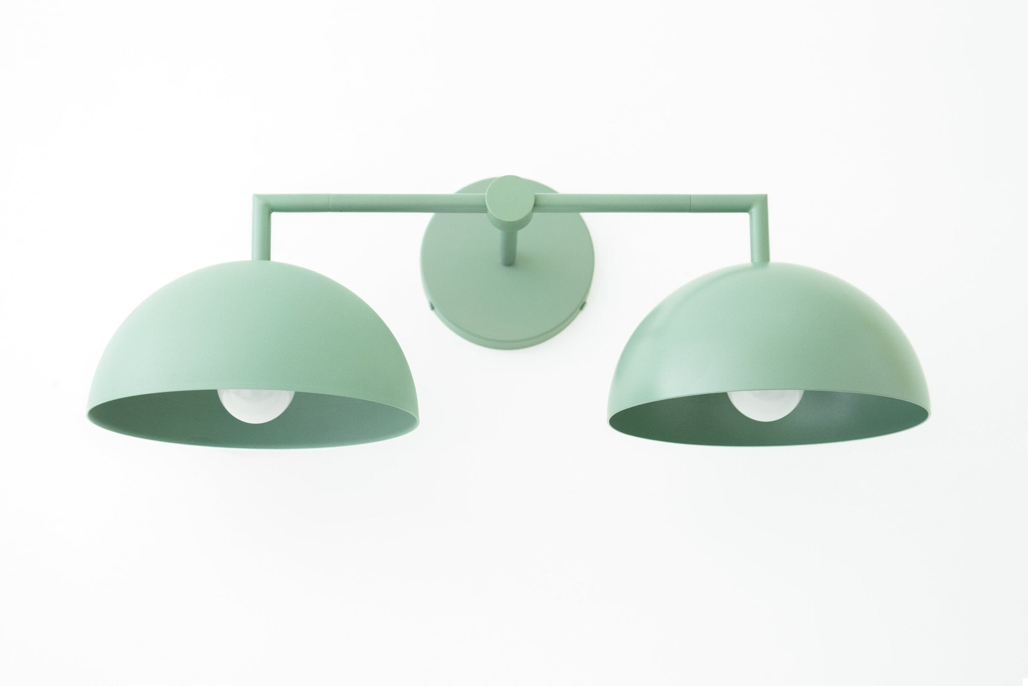 Art Deco style 2-bulb vanity light with coal blue dome-shaped metal shades and round wall mount. - VANITY LIGHT MODEL NO. 6074