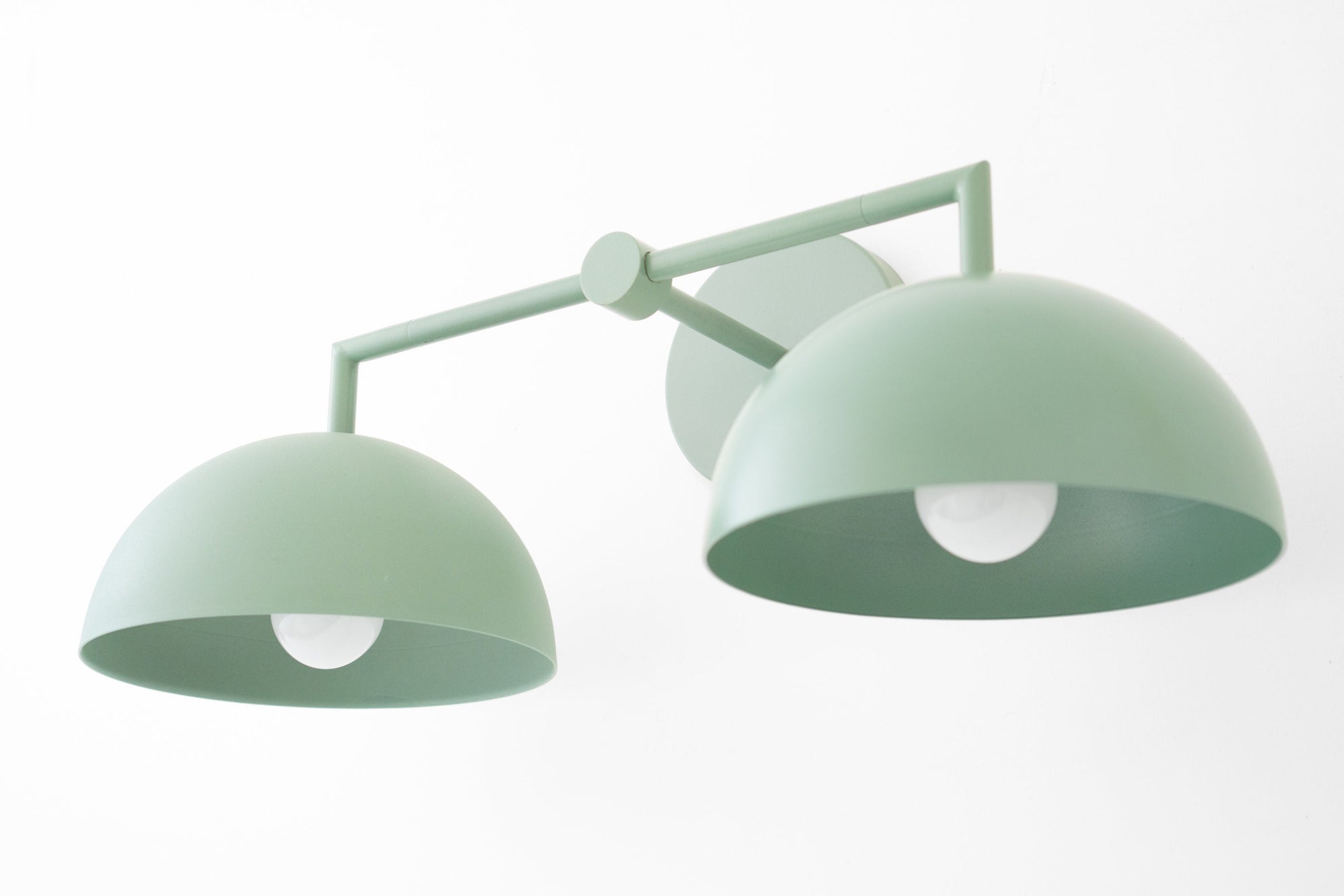 Matte green dome-shaped double vanity light with exposed bulbs and minimalist metal frame. - VANITY LIGHT MODEL NO. 6074