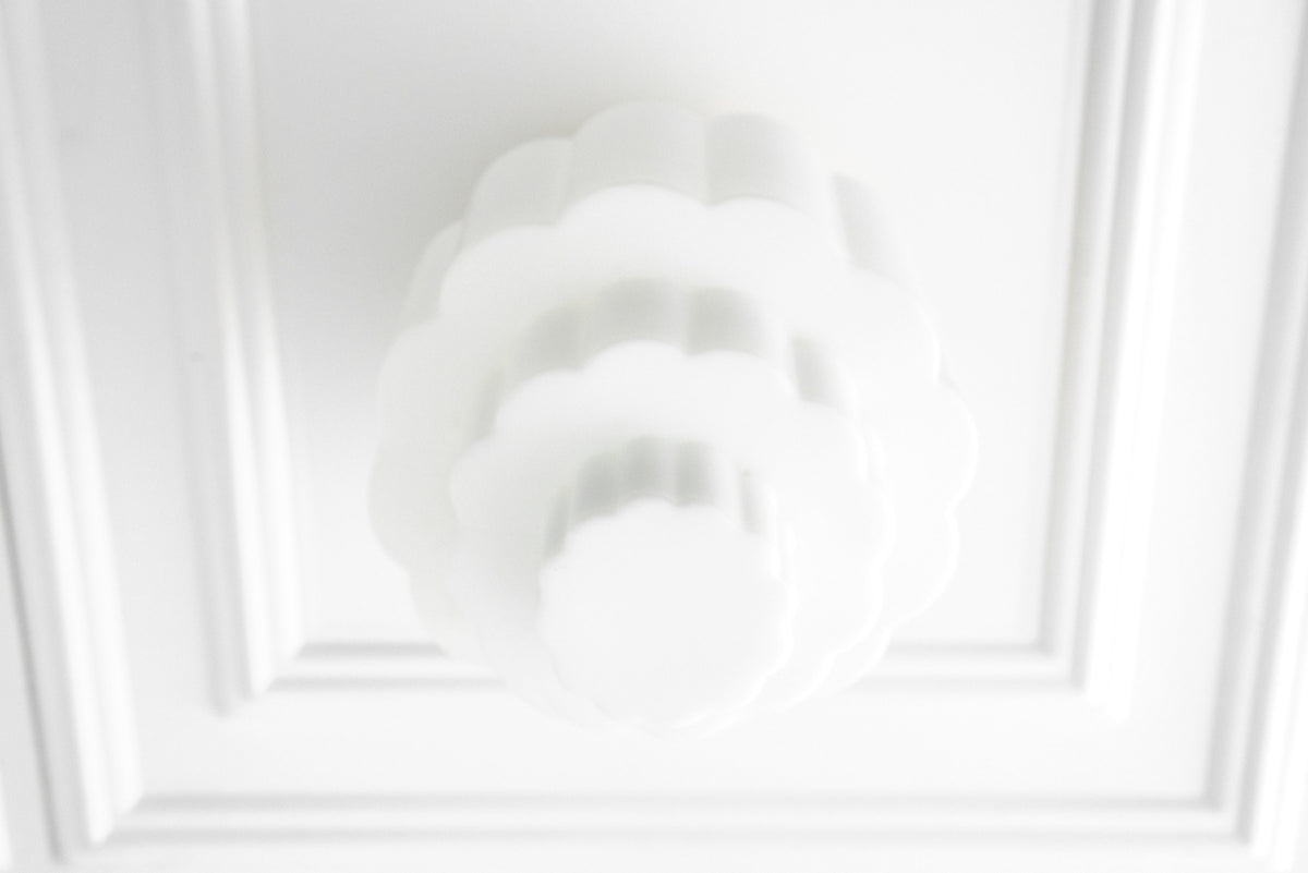 White Art Deco flush mount ceiling light with layered globe design. - CEILING LIGHT MODEL NO. 3602