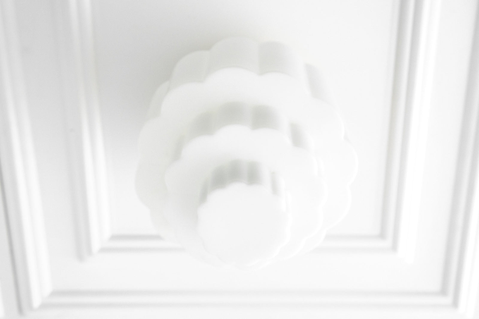 White Art Deco flush mount ceiling light with layered globe design. - CEILING LIGHT MODEL NO. 3602