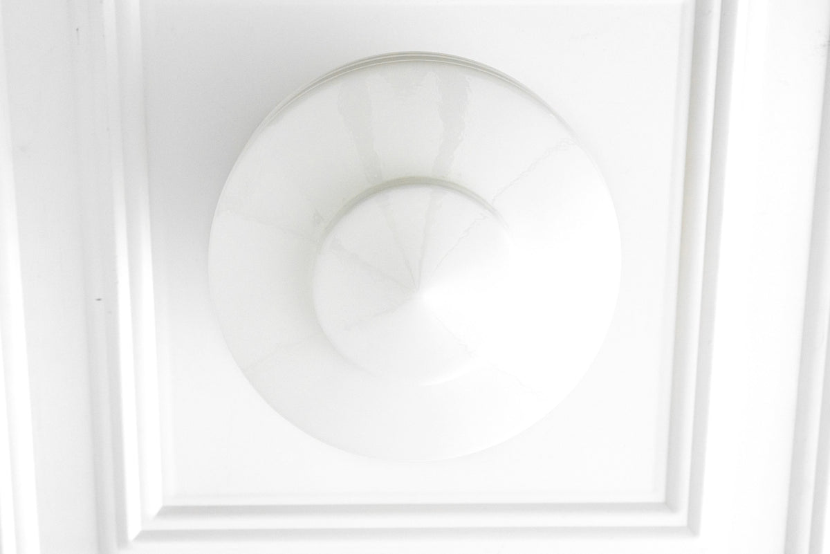 White frosted glass globe flush mount ceiling light with layered Art Deco design. - CEILING LIGHT MODEL NO. 2169