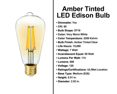 7 Watt - 600 Lumens - LED Edison Bulb - 2200 Kelvin