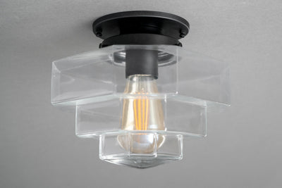 Art Deco - Clear Glass Shade - Art Deco Lighting - Flush Mount Light - Brass Ceiling Light - Deco Light - Light Fixture - Model No. 8273
