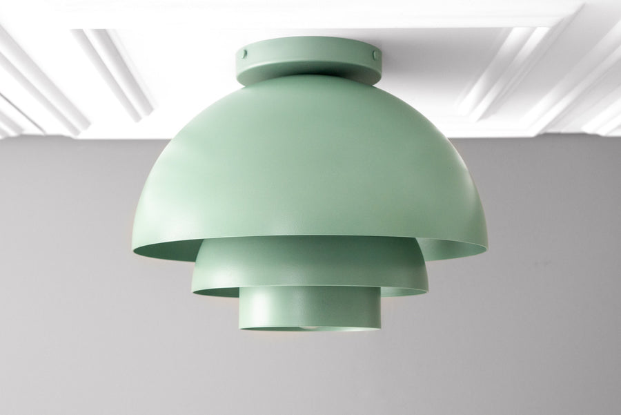 Green layered dome flush mount ceiling light with matte finish and Scandinavian design. - CEILING LIGHT MODEL NO. 7392
