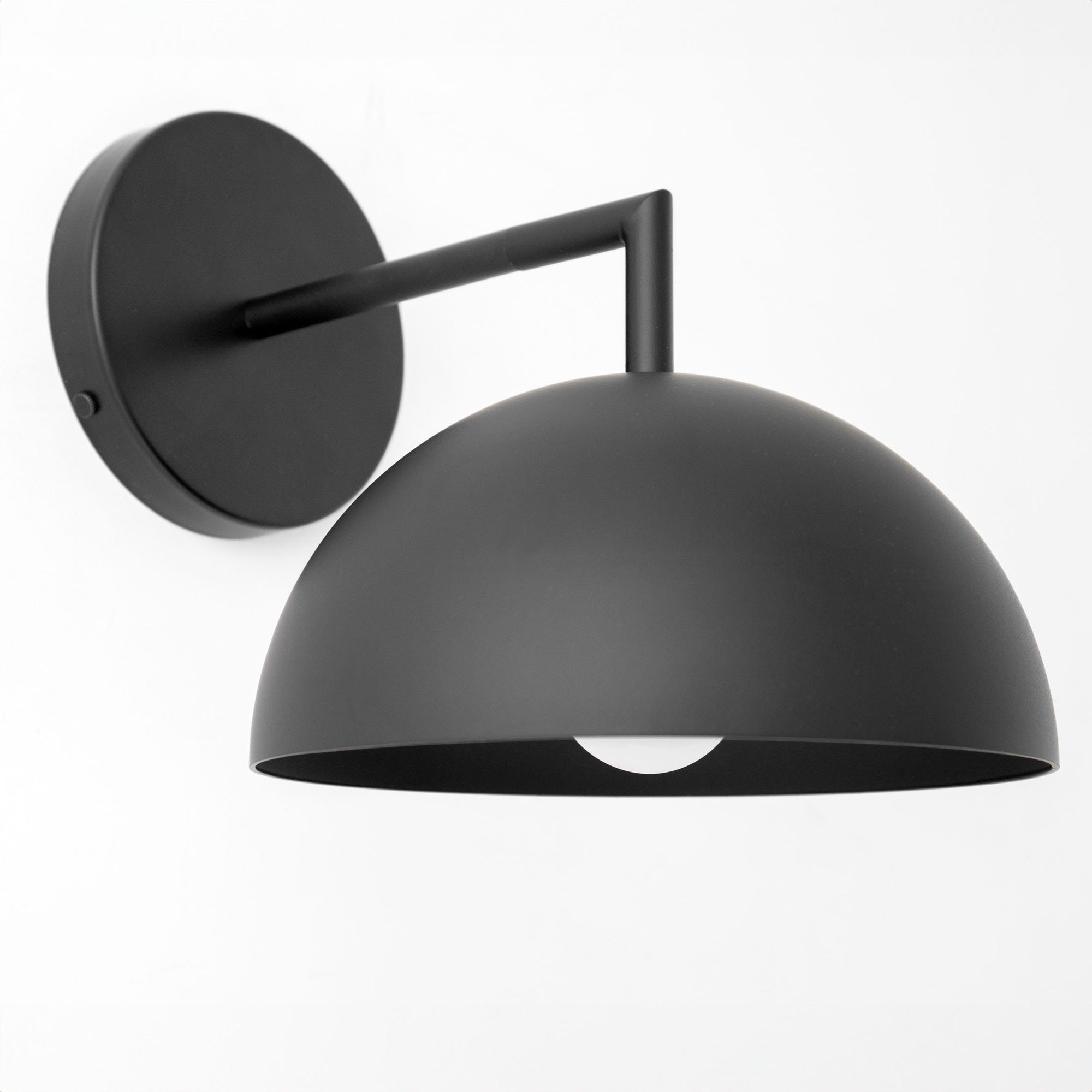Matte black semi-flush dome-shaped wall sconce with minimalist Scandinavian design. - SCONCE MODEL NO. 6952