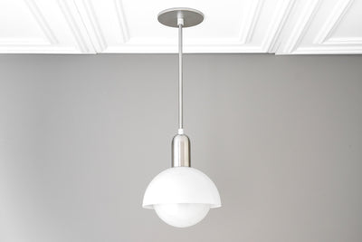Dome Pendant Light - Opal Glass Globe - Kitchen Lighting - Downrod Pendant - Model No. 2498