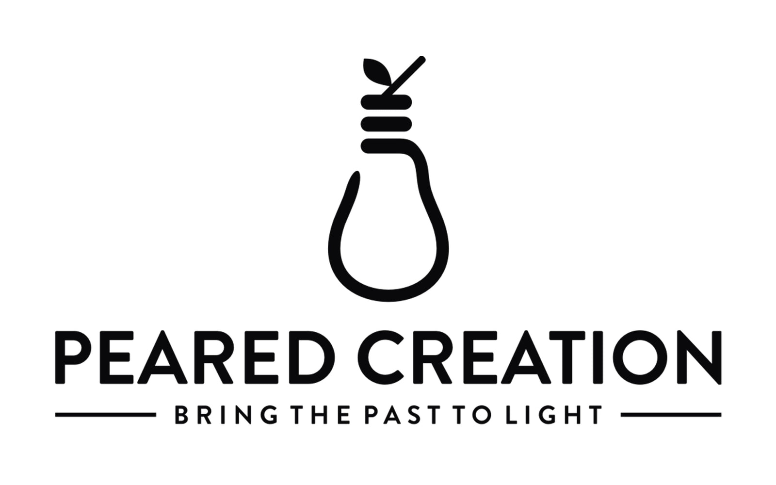 Minimalist black pendant logo featuring a stylized light bulb with "Peared Creation" and tagline text below. - PENDANT MODEL NO. 6357