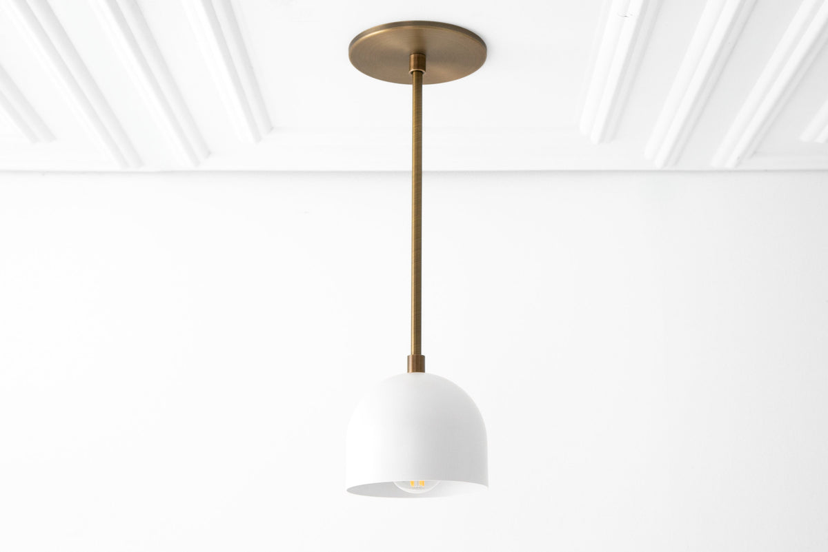 Antique brass pendant light with smooth cream shade and adjustable rod mount. - PENDANT MODEL NO. 8906