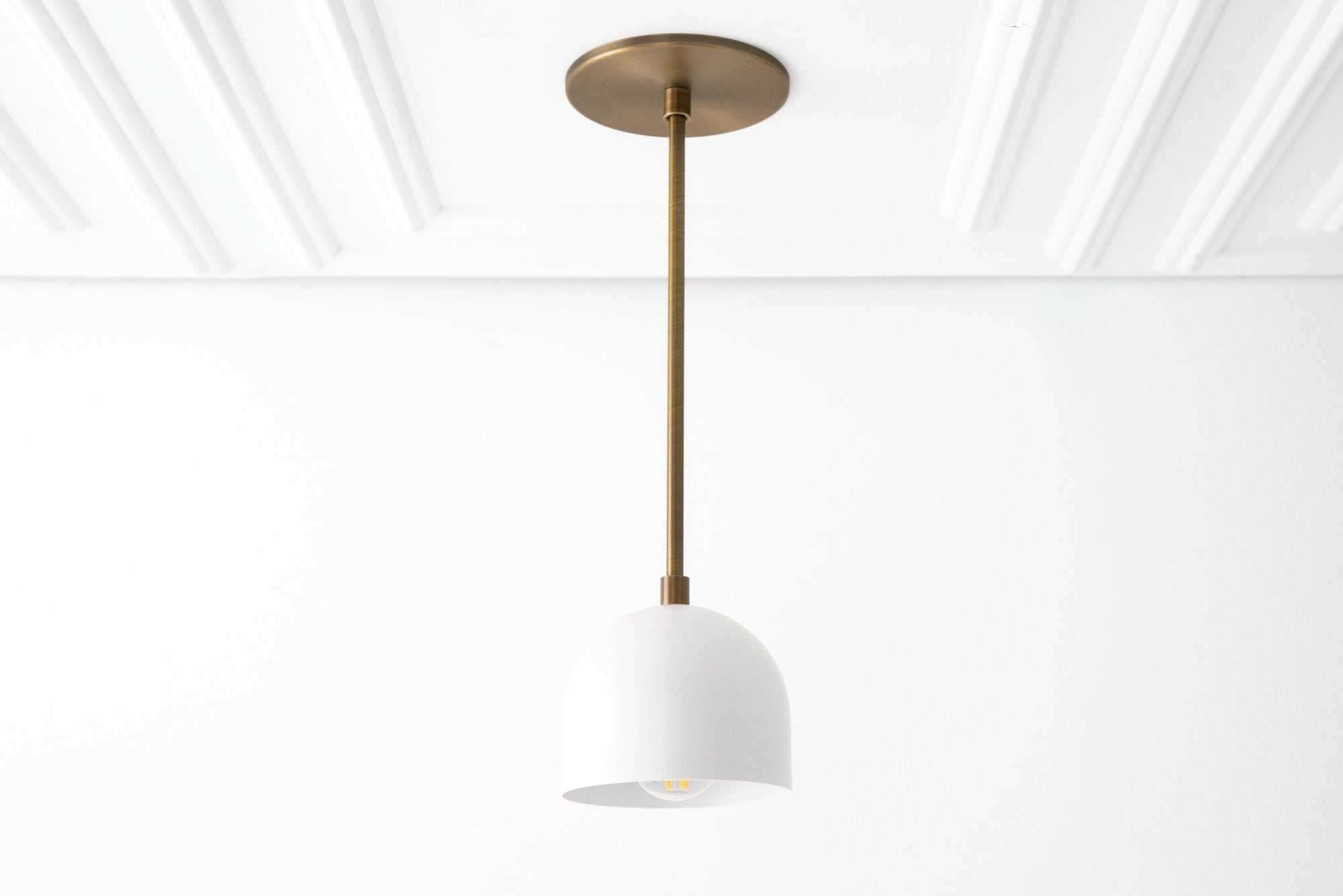Antique brass pendant light with smooth cream shade and adjustable rod mount. - PENDANT MODEL NO. 8906