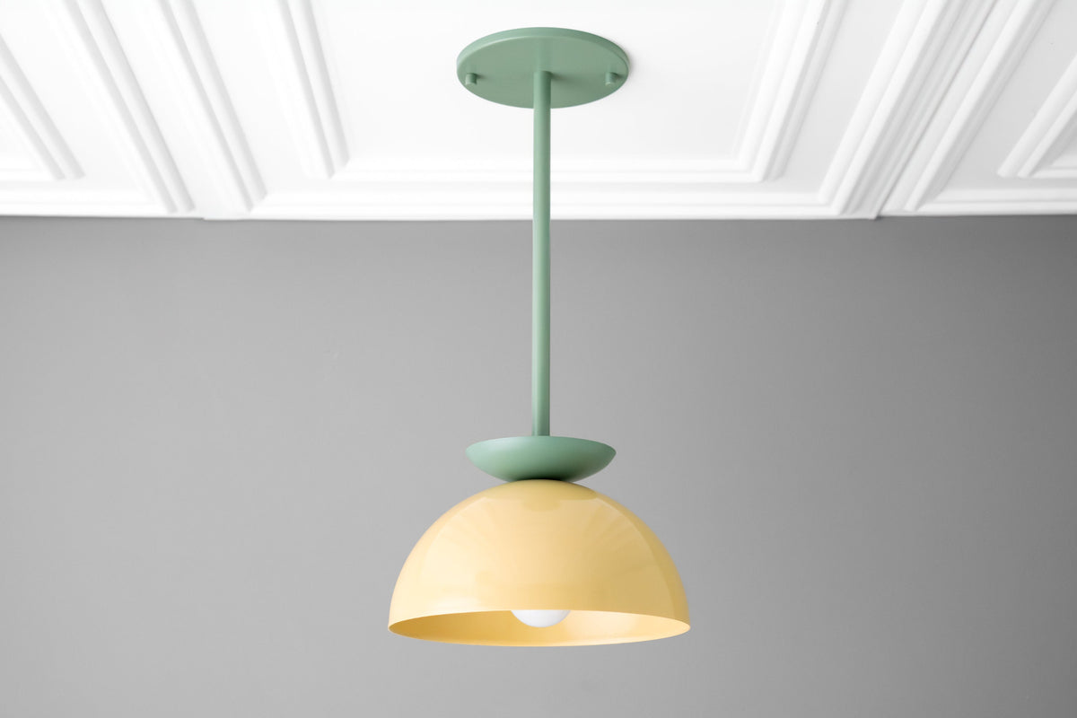 Scandinavian green and cream dome pendant light with matte finish and adjustable rod suspension. - PENDANT MODEL NO. 4975