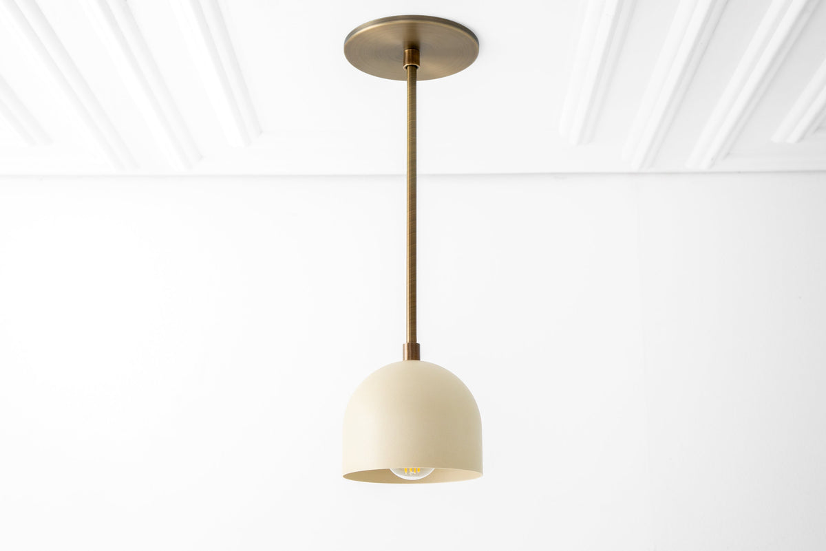 Antique brass pendant light with smooth cream shade and modern Scandinavian design. - PENDANT MODEL NO. 8906