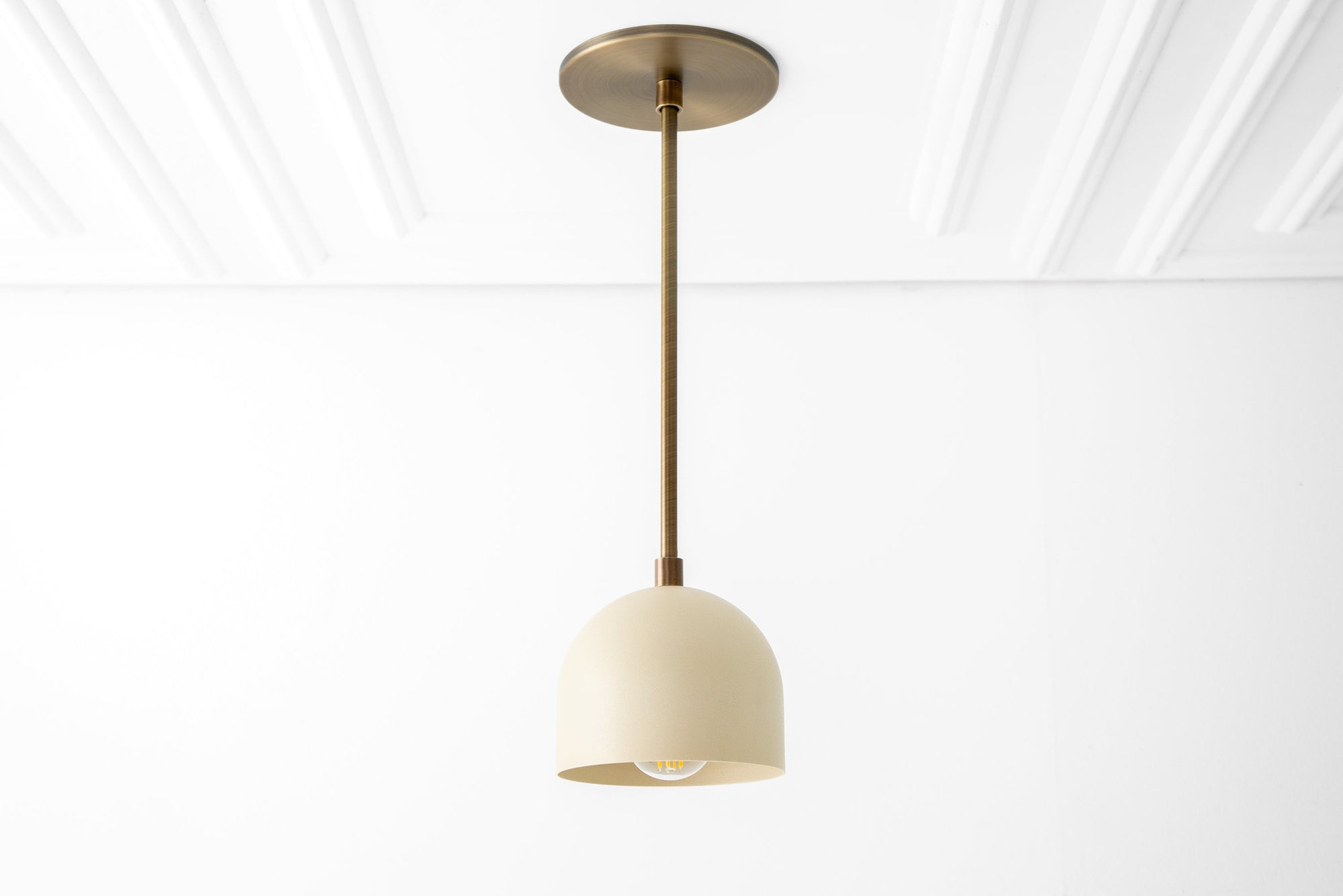 Antique brass pendant light with smooth cream shade and modern Scandinavian design. - PENDANT MODEL NO. 8906