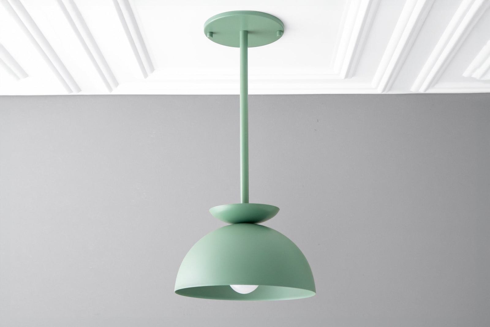 Matte green dome-shaped Scandinavian pendant light with smooth curved shade and ceiling mount. - PENDANT MODEL NO. 4975