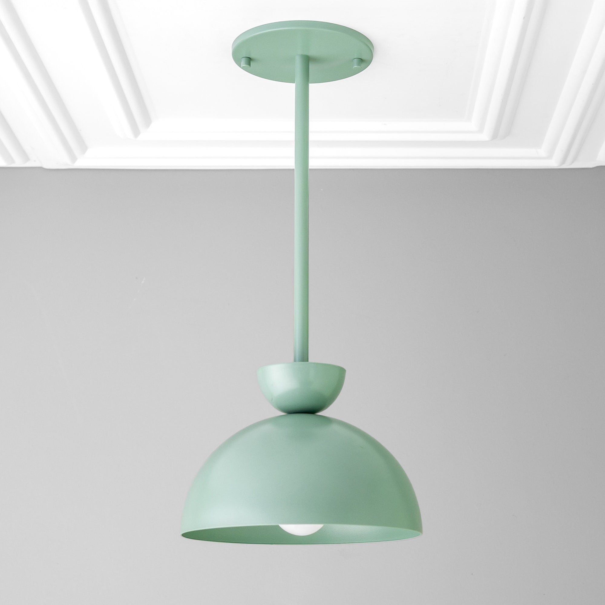 Green dome-shaped Scandinavian pendant light with matte finish and smooth surface. - PENDANT MODEL NO. 3651
