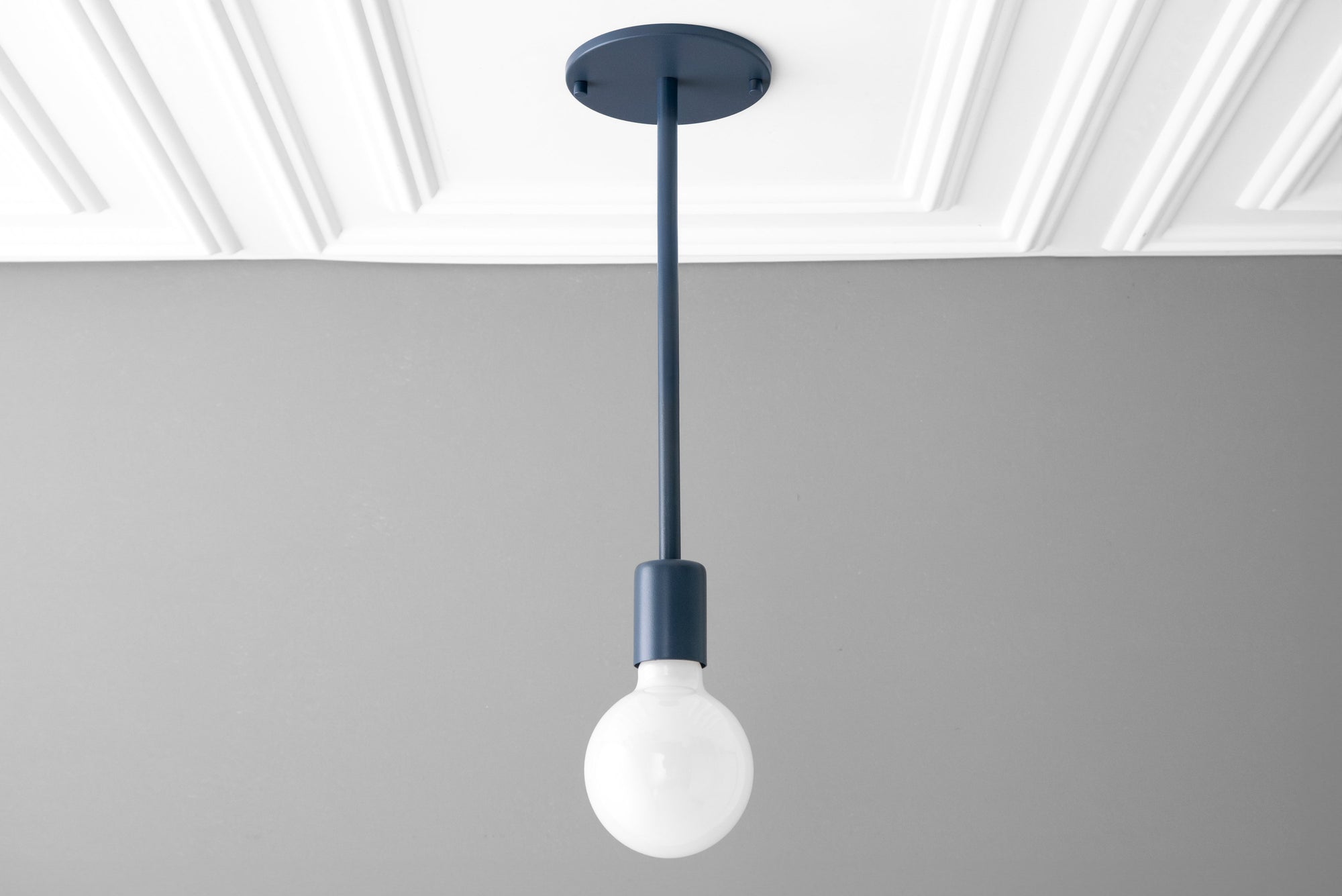 Matte black Scandinavian-style bare bulb pendant light with ceiling mount and cord. - PENDANT MODEL NO. 6558