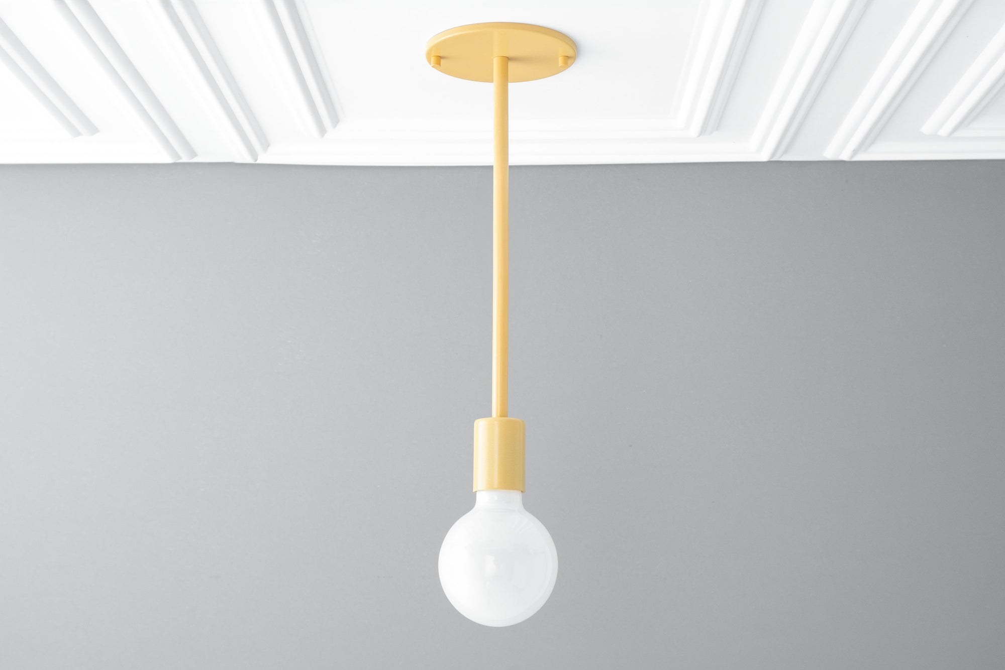 Yellow Scandinavian bare bulb pendant light with matte finish and round ceiling mount. - PENDANT MODEL NO. 6558