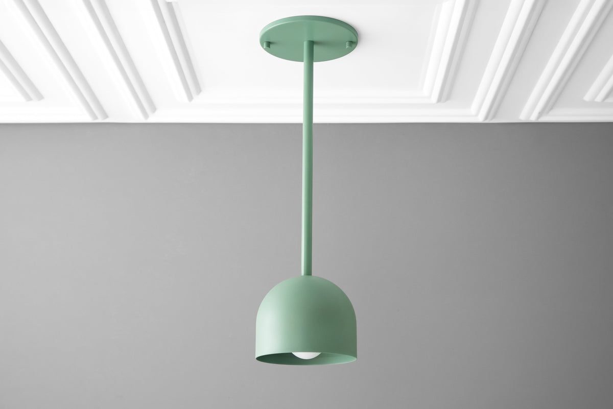 Matte green Scandinavian pendant light with minimalist dome shade and ceiling mount. - PENDANT MODEL NO. 4745