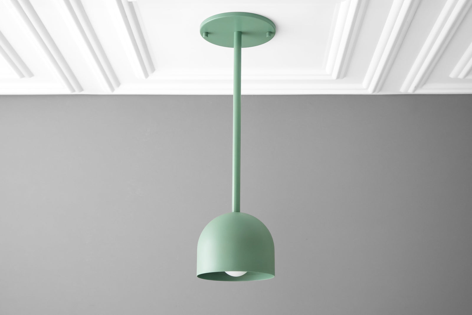 Matte green Scandinavian pendant light with minimalist dome shade and ceiling mount. - PENDANT MODEL NO. 4745