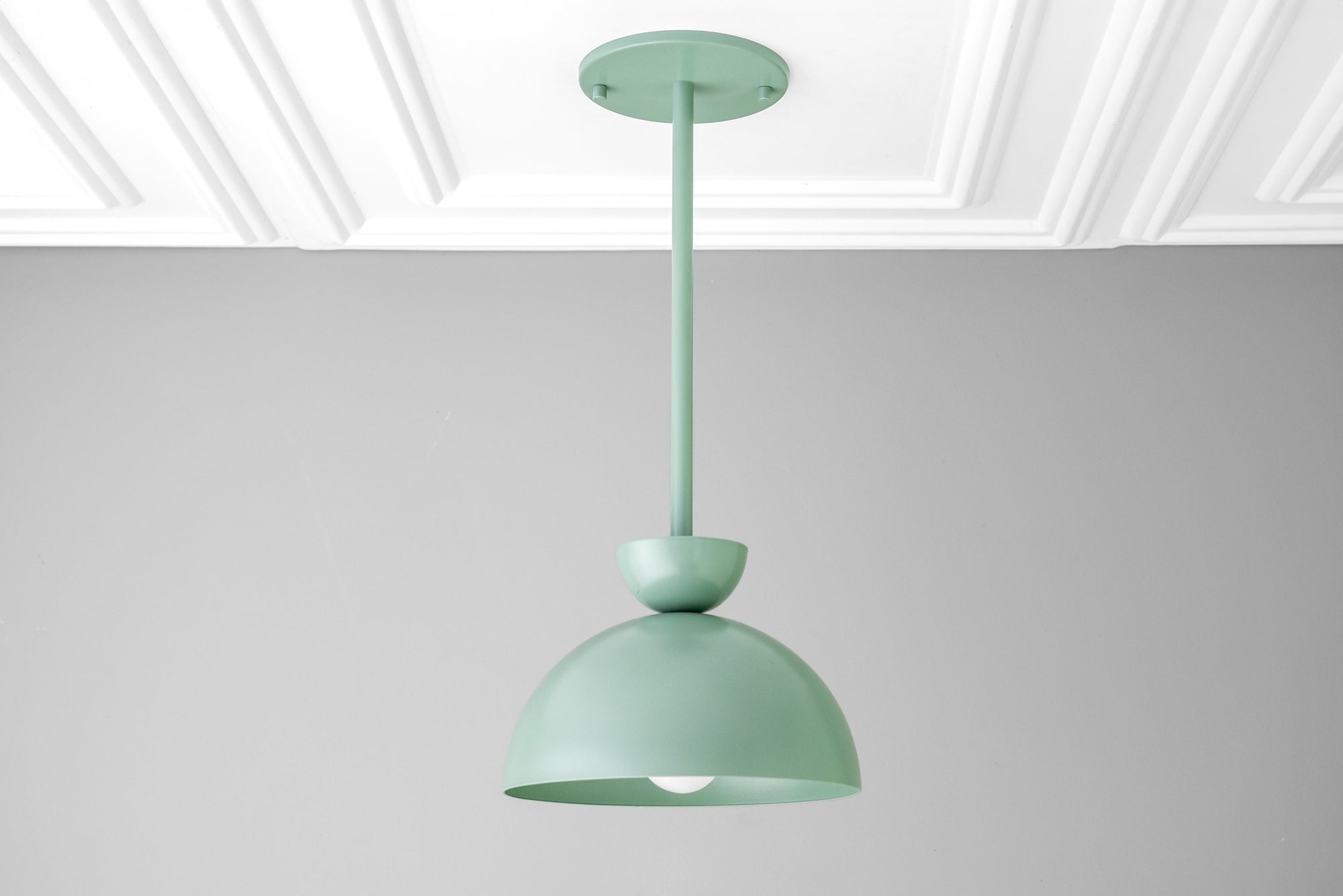 Matte green dome-shaped pendant light with Scandinavian design, hanging ceiling fixture. - PENDANT MODEL NO. 3651