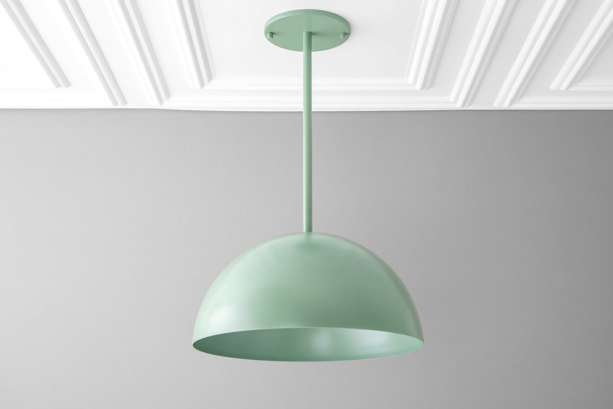 Scandinavian-style green pendant light with matte dome shade and slim suspension rod. - PENDANT MODEL NO. 6231