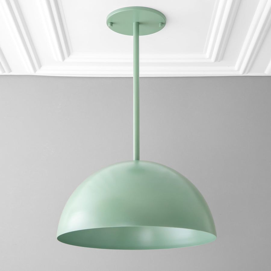 Matte green Scandinavian pendant light with dome-shaped shade and ceiling mount. - PENDANT MODEL NO. 6231