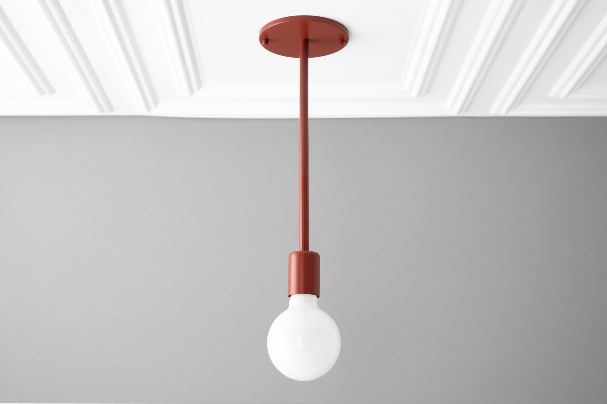 Scandinavian style mauve pendant light with bare bulb and matte finish canopy. - PENDANT MODEL NO. 6558