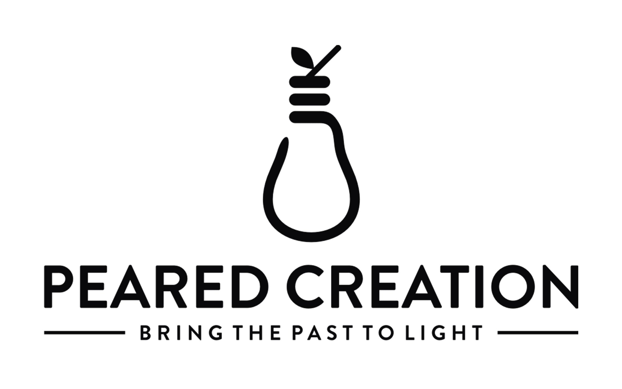 Black minimalist pendant logo featuring a stylized light bulb with text "Peared Creation" and slogan below. - PENDANT MODEL NO. 6757