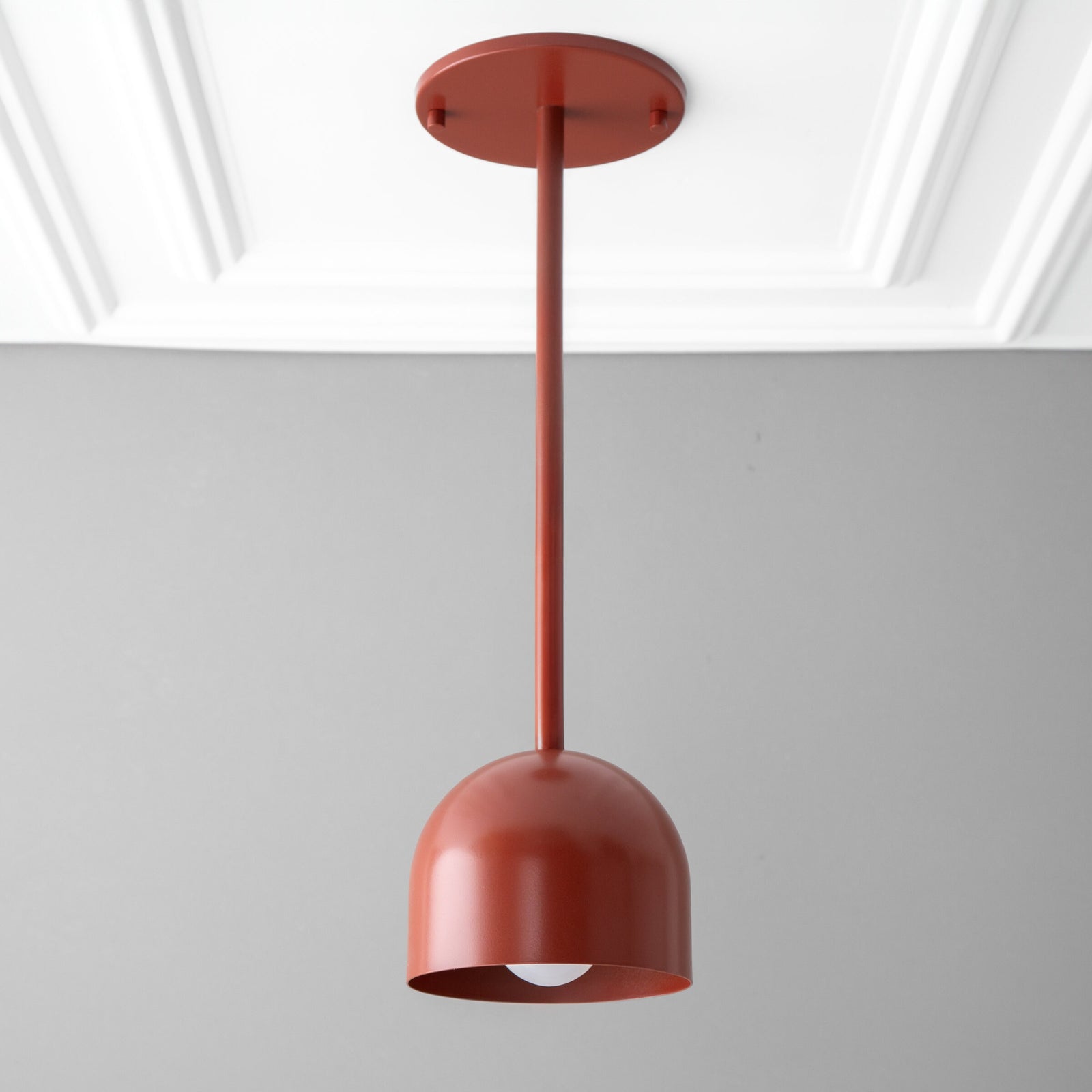 Brick red Scandinavian pendant light with dome-shaped shade and slim stem. - PENDANT MODEL NO. 4745