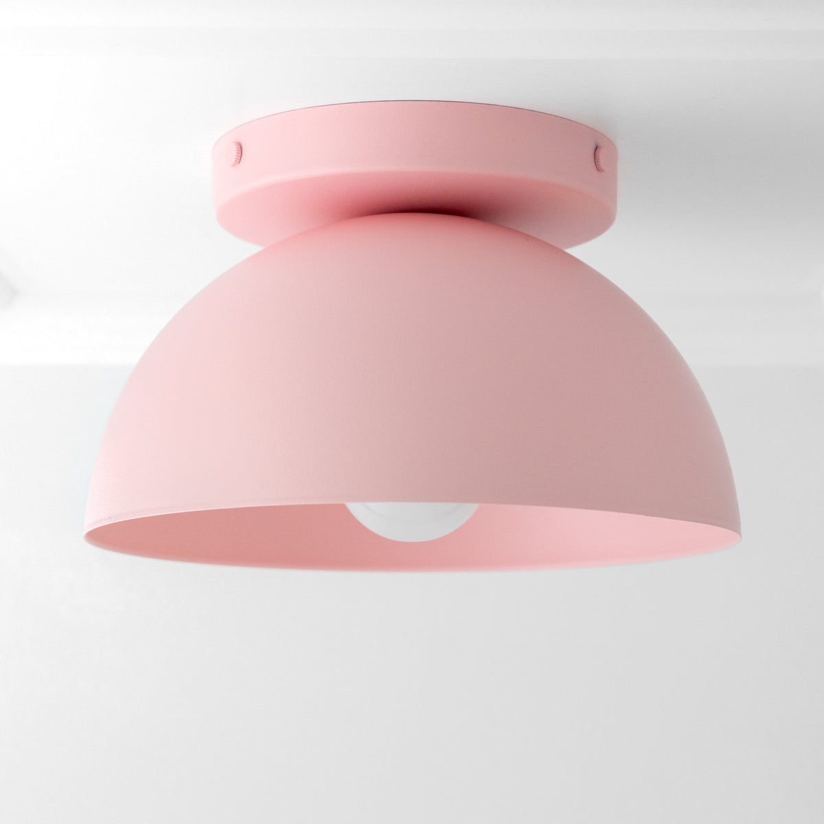 Matte pink dome flush mount ceiling light with smooth, rounded shade. - CEILING LIGHT MODEL NO. 9105