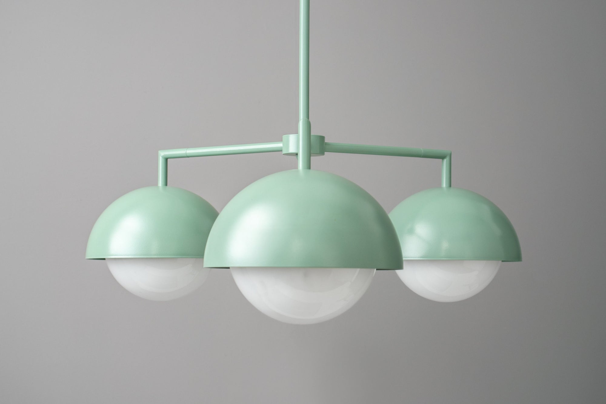 Scandinavian dome chandelier in muted green with three globe lights and matte finish. - CHANDELIER MODEL NO. 9420