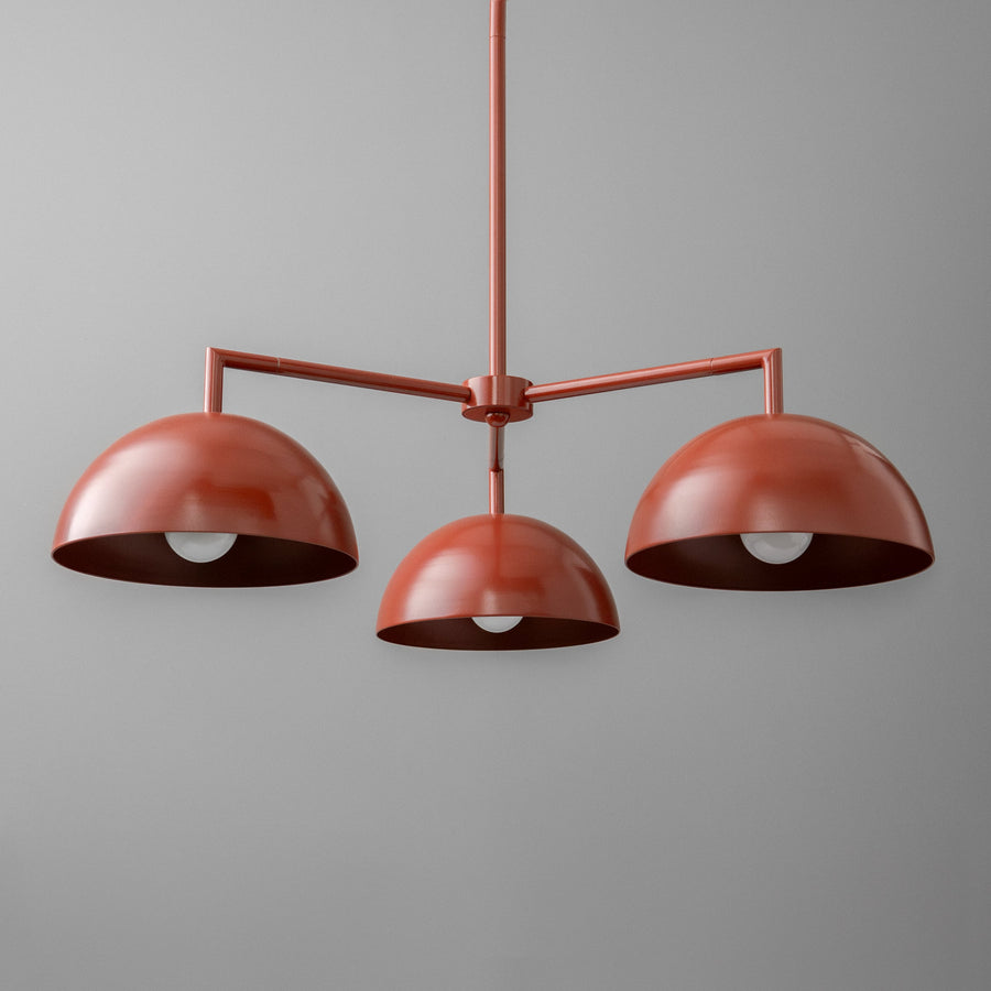 Brick red Scandinavian dome chandelier with three shades and a matte finish. - CHANDELIER MODEL NO. 4377