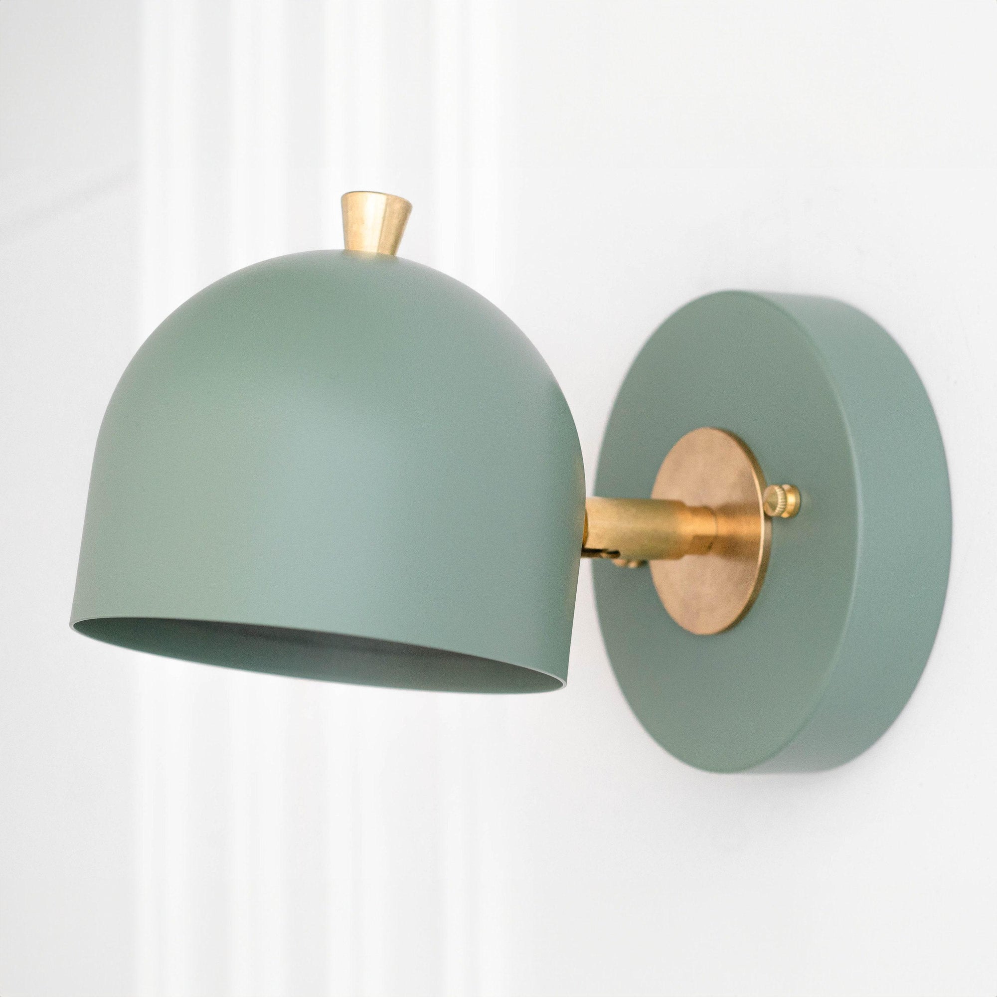 Matte green Scandinavian-style semi-flush sconce with brass accent and adjustable dome shade. - SCONCE MODEL NO. 0997