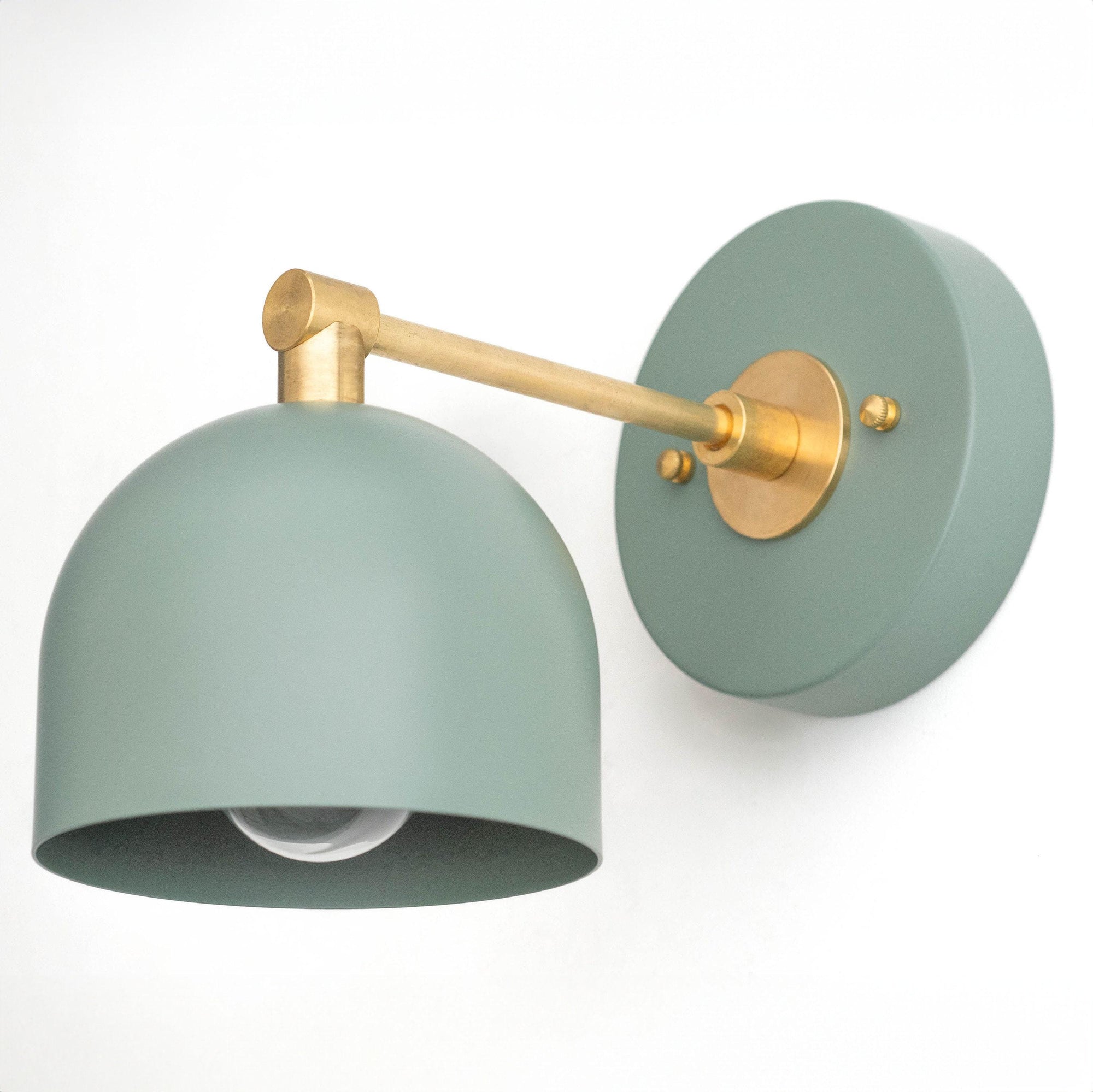 Green semi-flush sconce with matte brass arm and round backplate. - SCONCE MODEL NO. 3242