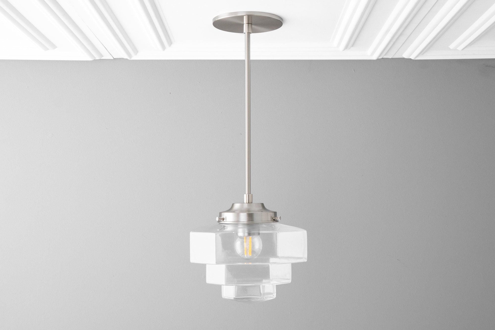 Art Deco - Clear Glass Shade - Art Deco Pendant - Black Ceiling Light - Deco Light - Light Fixture - Model No. 8273