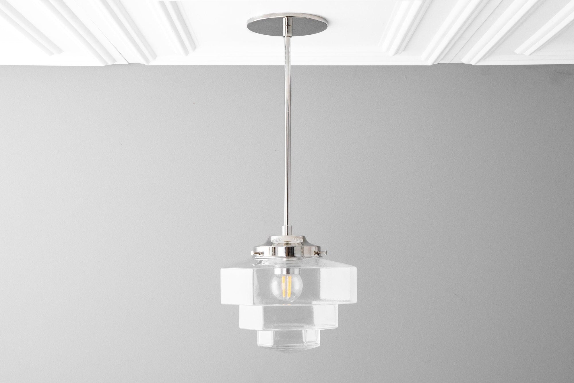 Art Deco - Clear Glass Shade - Art Deco Pendant - Black Ceiling Light - Deco Light - Light Fixture - Model No. 8273