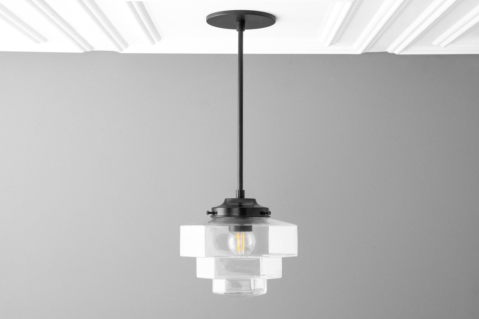Art Deco - Clear Glass Shade - Art Deco Pendant - Black Ceiling Light - Deco Light - Light Fixture - Model No. 8273