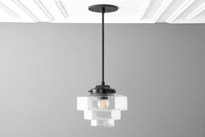 Art Deco - Clear Glass Shade - Art Deco Pendant - Black Ceiling Light - Deco Light - Light Fixture - Model No. 8273